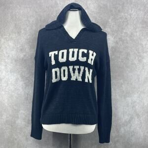 Marled Reunited Womens Sm Knit Sweater Navy Touch Down Spell Out Football Hooded
